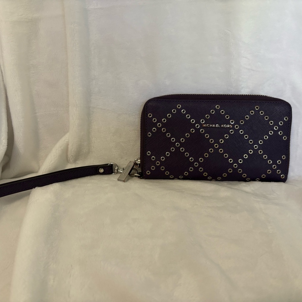 Michael Kors Black Studded Zip-Around Wristlet